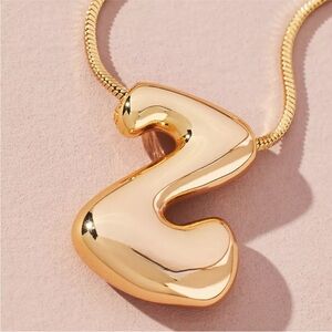 New! Gold Bubble Monogram Initial Letter Necklace NWOT